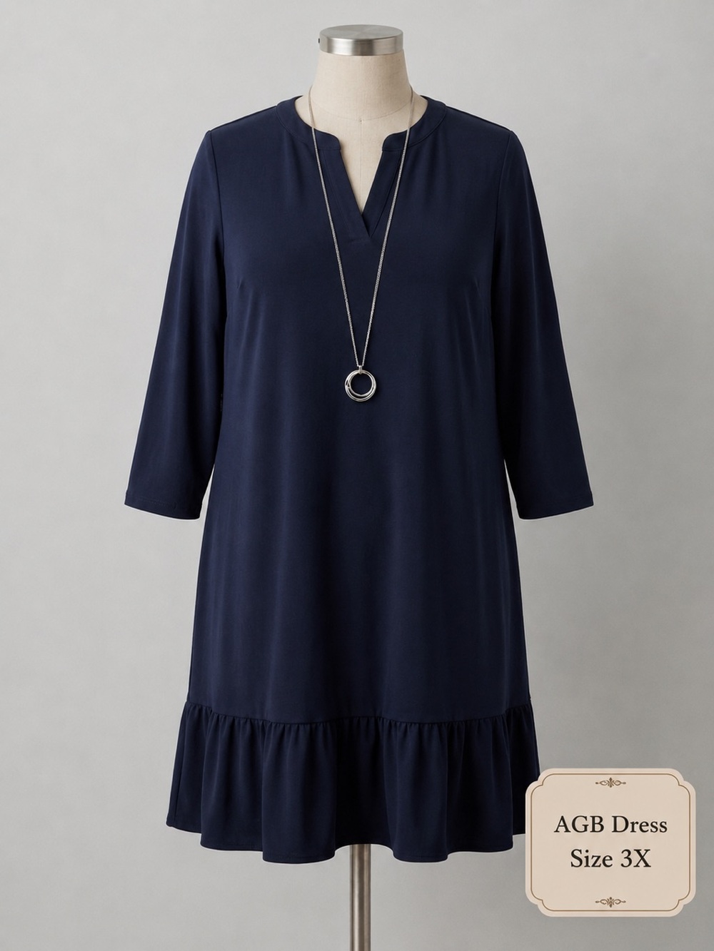 AGB Navy Blue Ruffle-Hem Shift Dress